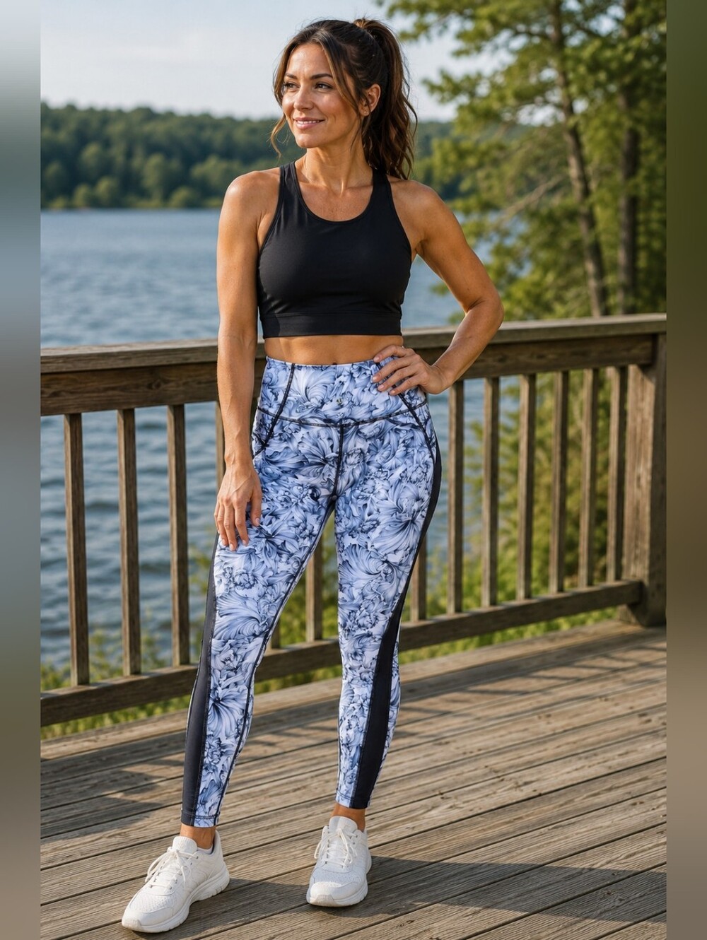 lululemon athletica Floral Black and White Athleisure Leggings